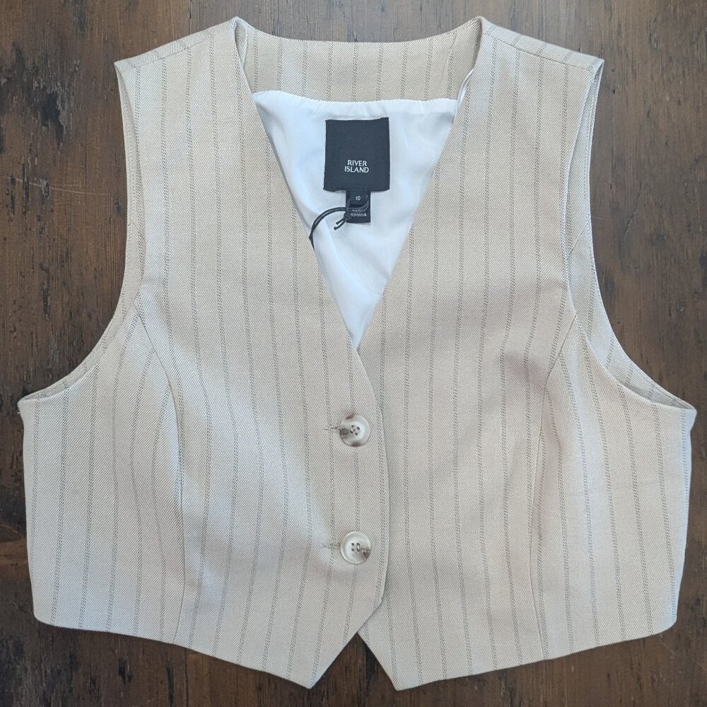 River Island, cropped, sophisticated pinstriped vest - US S - Picture 2 of 8